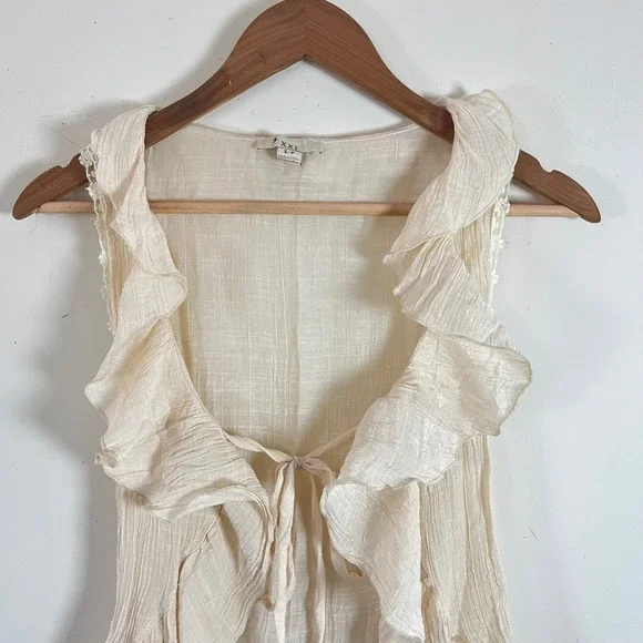 Vintage Y2K XXI Ruffled Tie Front Top Lace Trim Back Tie Floral Cream Sm Fairy - Picture 4 of 6